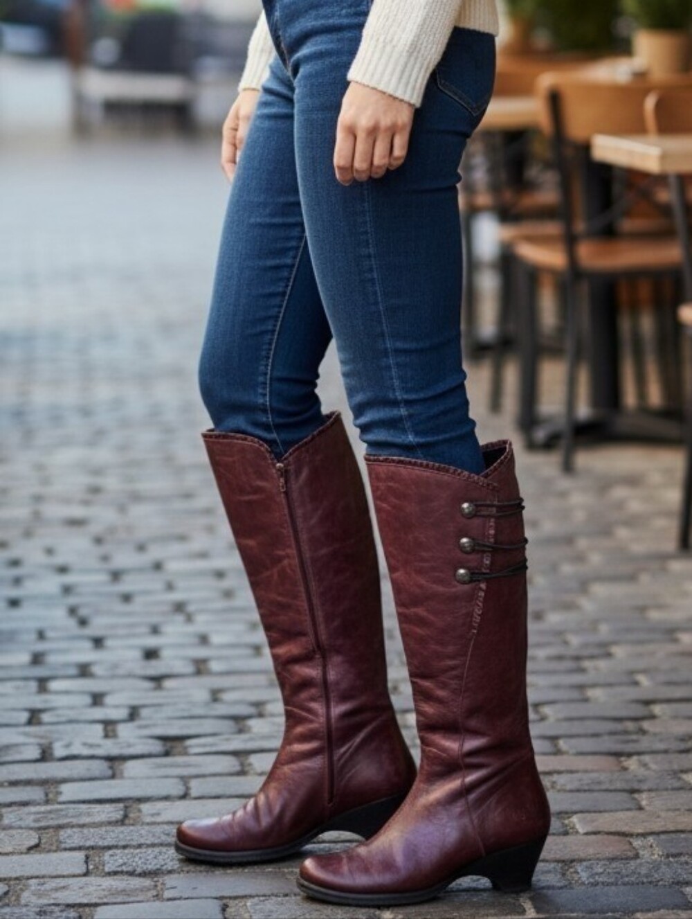 Jose Saenz Burgundy Leather Knee High Riding Boots - Made In Spain